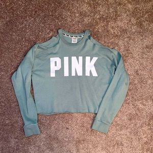Pink sweatshirt w/ cut off shoulders